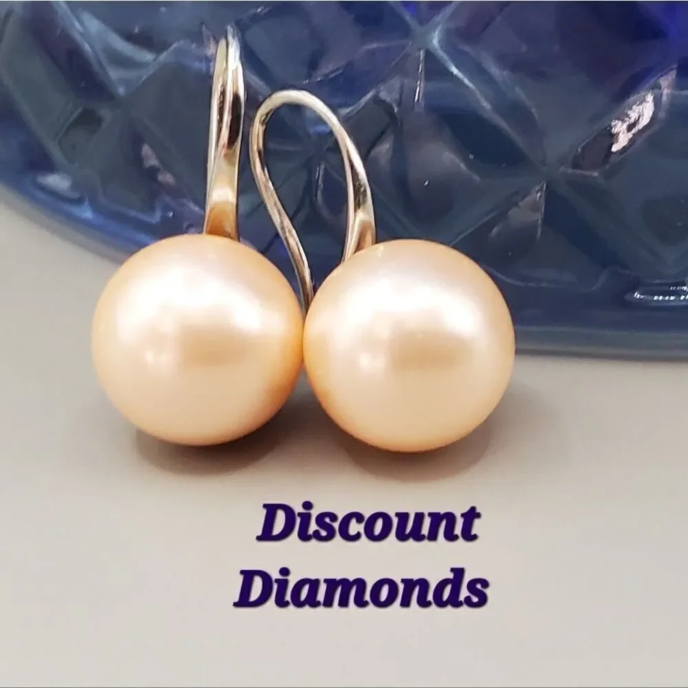 Peach South Sea Shell 8 mm Pearl Fish Hook Earrings 925 Silver